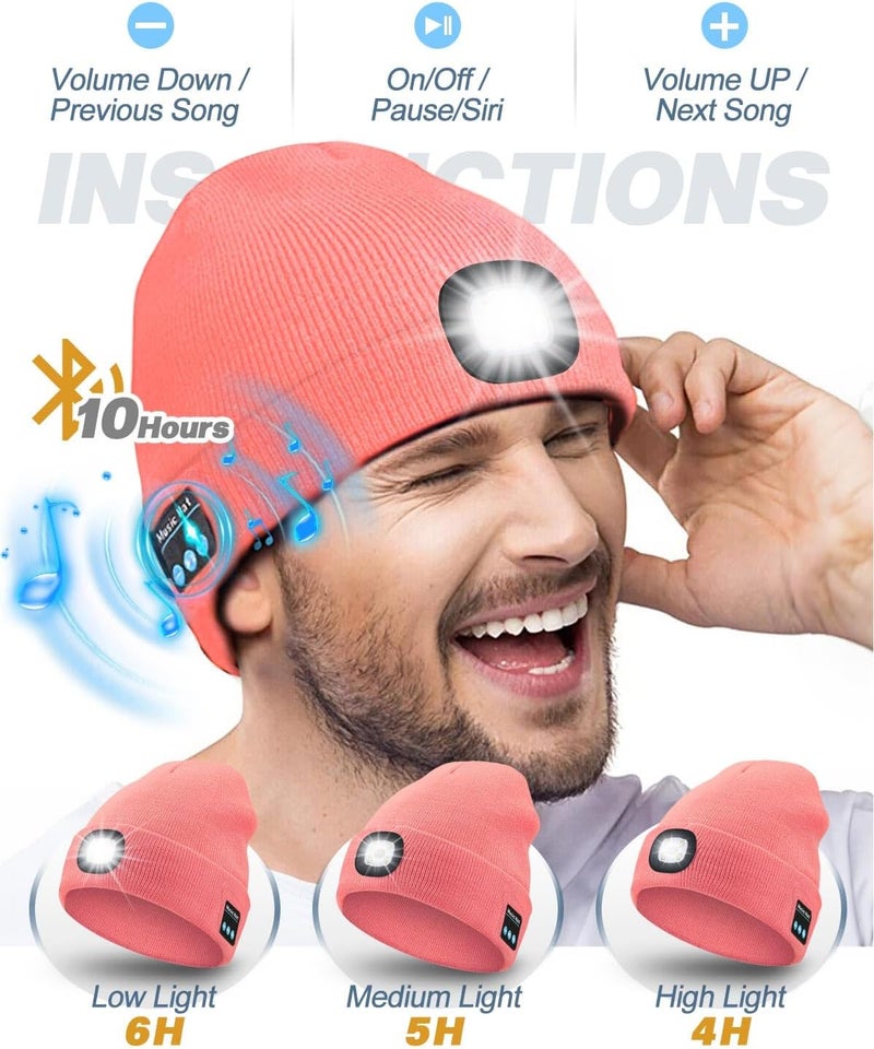 MOXTOYU Bluetooth Beanie with Light, USB Rechargeable LED Headlamp Winter Hat, Christmas Stocking Stuffers Gifts for Men Women - Image 3